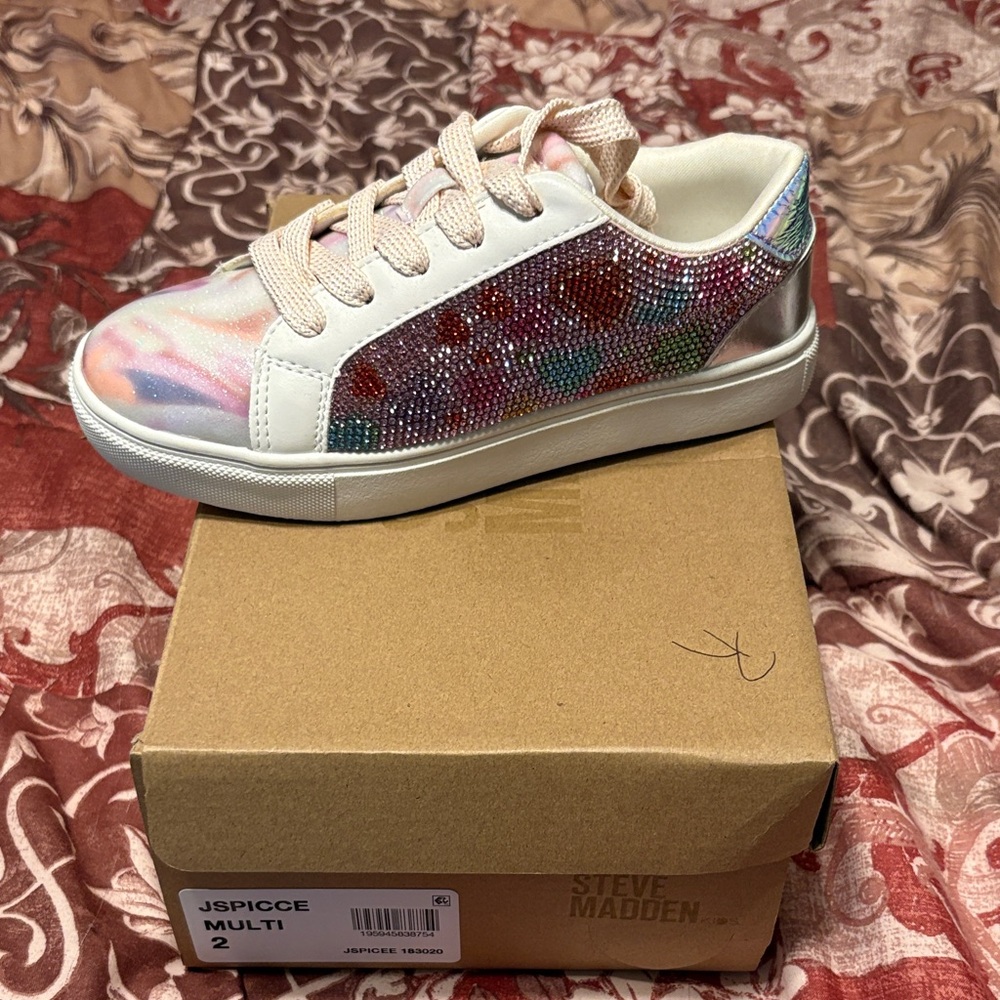 Steve Madden Kids Pink & Multi-Color Rhinestone Lace-Up Sneakers